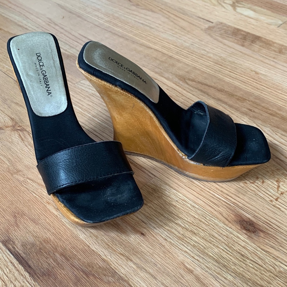 90's Dolce & Gabbana Black Leather Platform Wedge